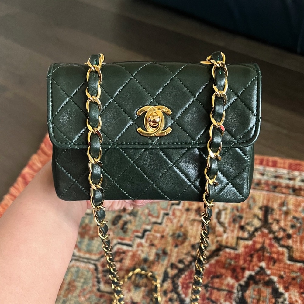 Chanel Classic Vintage Extra Mini Dark Green Flap Bag
